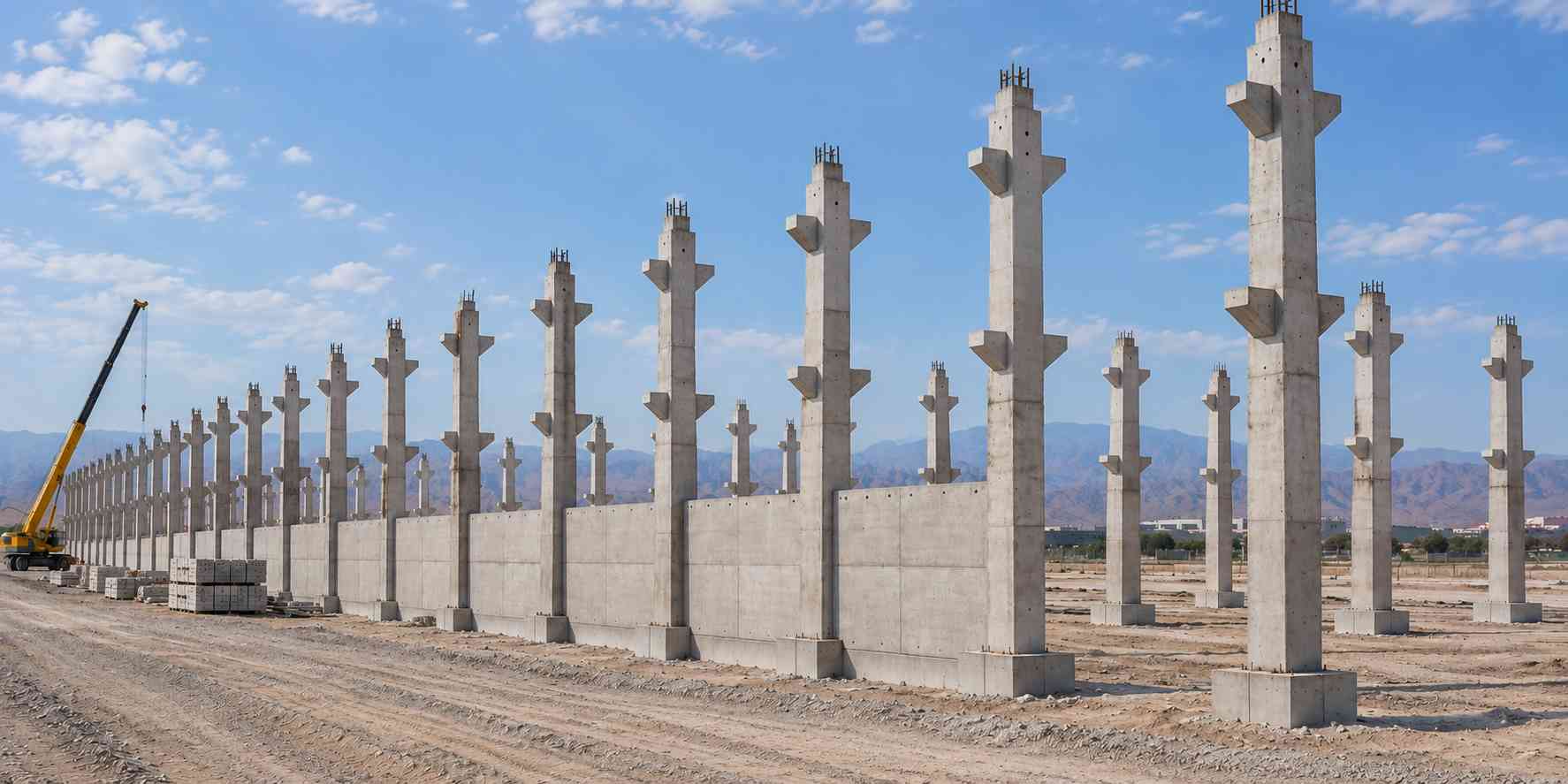 ردیف ستون بتنی پیش ساخته دیوار محوطه